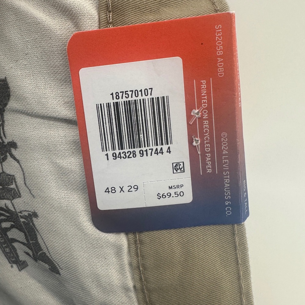 Levis 541 Athletic Taper Pants Mens 48x29 Tan‎ Solid Stretch Modern New - Picture 13 of 13
